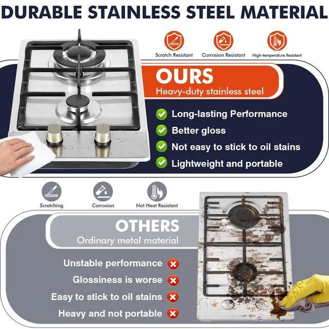 Alt view image 3 of 7 - Llamaviva Gas Stove 12 Inch, Propane Cooktop 2 Burner, Portable Gas Cooktop Stainless Steel, Dual Fuel LPG/NG Convertible with Thermocouple Safety Protection