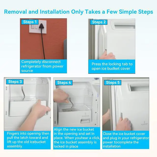 Alt view image 6 of 7 - WPW10347093 Removable Ice Bin Compatible with Whirlpool Ice Bucket Replacement, W10347093 Ice Maker Assembly for Whirlpool Refrigerator Ice Bin