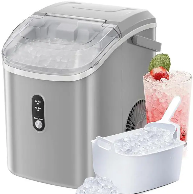 Main image of Nugget Ice Maker Countertop, Chewable Pellet Ice Machine with Self Cleaning Function, Pebble Portable Ice Maker with Ice Scoop for Home Kitchen Office (Grey)