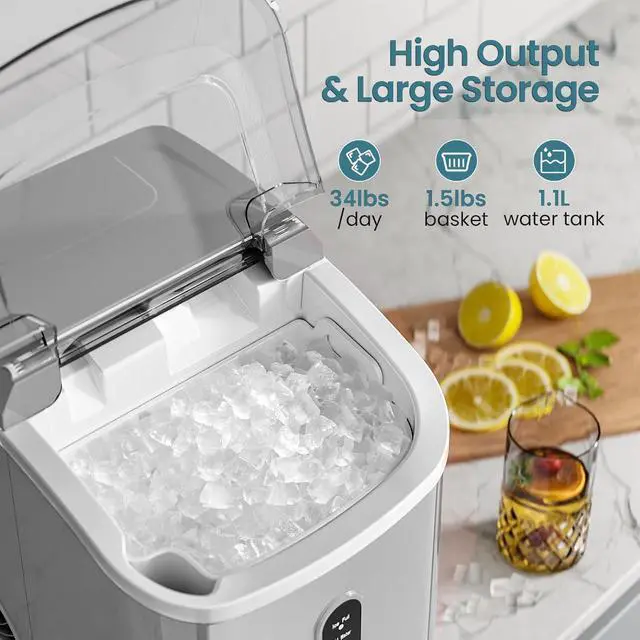 Alt view image 2 of 7 - Nugget Ice Maker Countertop, Chewable Pellet Ice Machine with Self Cleaning Function, Pebble Portable Ice Maker with Ice Scoop for Home Kitchen Office (Grey)