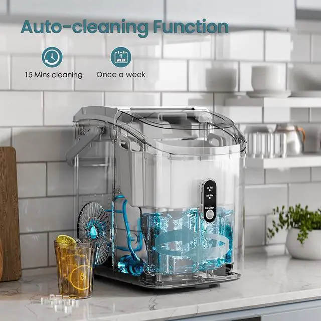 Alt view image 3 of 7 - Nugget Ice Maker Countertop, Chewable Pellet Ice Machine with Self Cleaning Function, Pebble Portable Ice Maker with Ice Scoop for Home Kitchen Office (Grey)