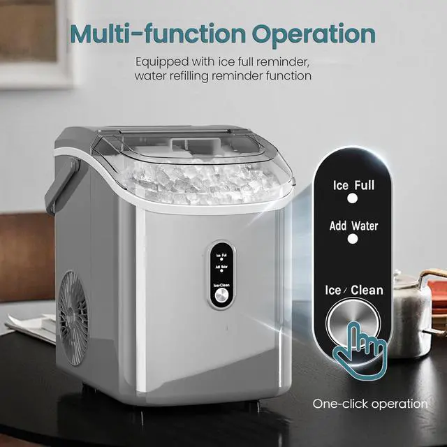 Alt view image 4 of 7 - Nugget Ice Maker Countertop, Chewable Pellet Ice Machine with Self Cleaning Function, Pebble Portable Ice Maker with Ice Scoop for Home Kitchen Office (Grey)