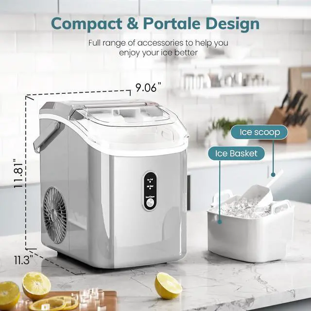 Alt view image 5 of 7 - Nugget Ice Maker Countertop, Chewable Pellet Ice Machine with Self Cleaning Function, Pebble Portable Ice Maker with Ice Scoop for Home Kitchen Office (Grey)