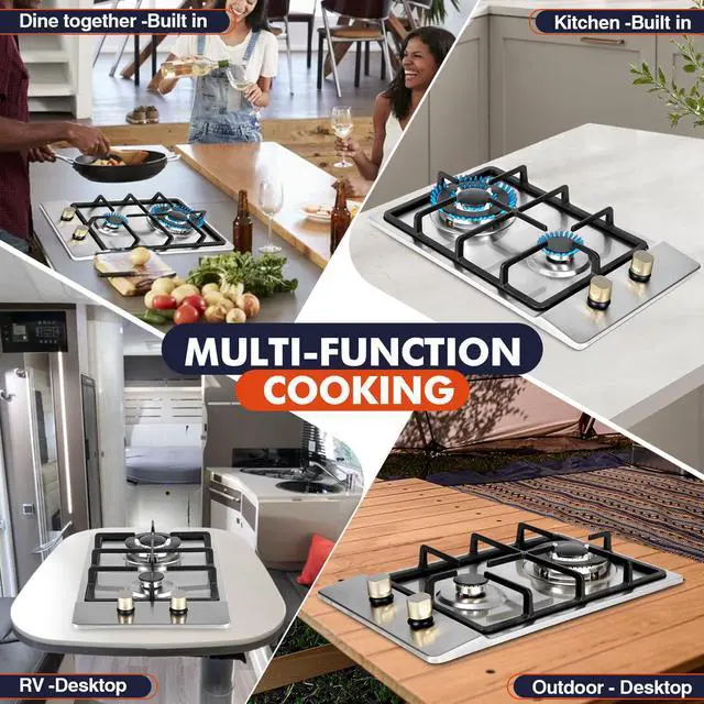 Alt view image 6 of 7 - Llamaviva Gas Stove 12 Inch, Propane Cooktop 2 Burner, Portable Gas Cooktop Stainless Steel, Dual Fuel LPG/NG Convertible with Thermocouple Safety Protection