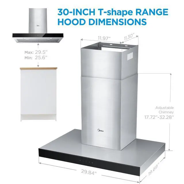 Alt view image 2 of 7 - Range Hood 30 Inch 450 CFM Wall Mount Ducted/Ductless Convertible | 3 Speed Exhaust Fan Kitchen Island Stainless Steel Gesture Sensing Touch Control Vent Hood Baffle Filters, 2 LED Lights