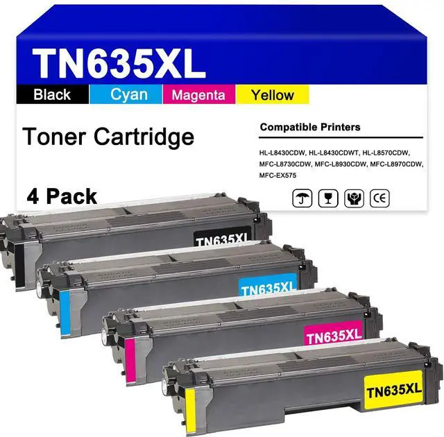 Main image of TN635 TN635XL High Yield Toner Cartridge Replacement for Brother TN635XL Toner Work for HL-L8430CDW, HL-L8430CDWT, HL-L8570CDW,MFC-L8730CDW, MFC-L8930CDW, MFC-L8970CDW and MFC-EX575 Printers4 Pack