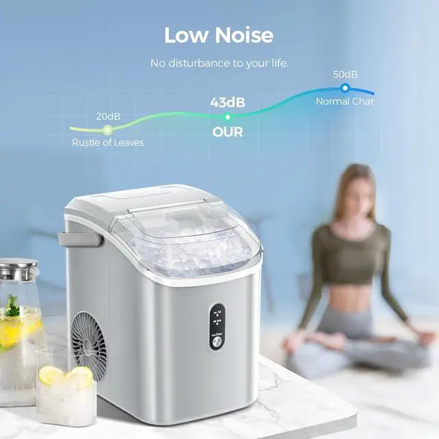 Alt view image 6 of 7 - Nugget Ice Maker Countertop, Chewable Pellet Ice Machine with Self Cleaning Function, Pebble Portable Ice Maker with Ice Scoop for Home Kitchen Office (Grey)