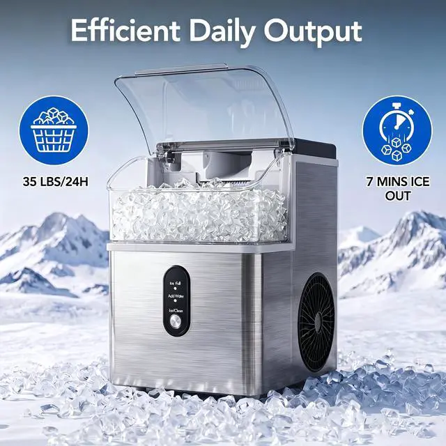 Alt view image 2 of 7 - Nugget Ice Makers Countertop, Soft Crushed Pellet Portable Ice Machine with Auto-Cleaning Function, 35Lbs/24H, One-Click Operation Ice Makers for Kitchen, Office, Home