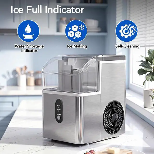 Alt view image 4 of 7 - Nugget Ice Makers Countertop, Soft Crushed Pellet Portable Ice Machine with Auto-Cleaning Function, 35Lbs/24H, One-Click Operation Ice Makers for Kitchen, Office, Home