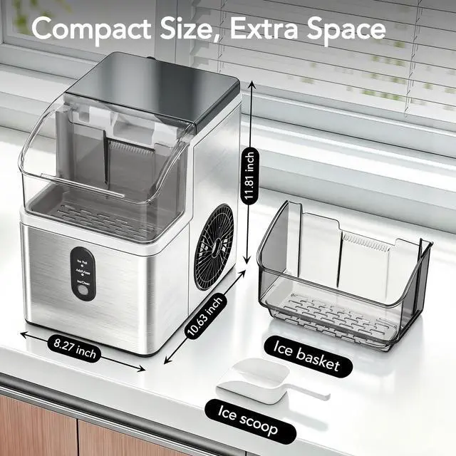 Alt view image 5 of 7 - Nugget Ice Makers Countertop, Soft Crushed Pellet Portable Ice Machine with Auto-Cleaning Function, 35Lbs/24H, One-Click Operation Ice Makers for Kitchen, Office, Home