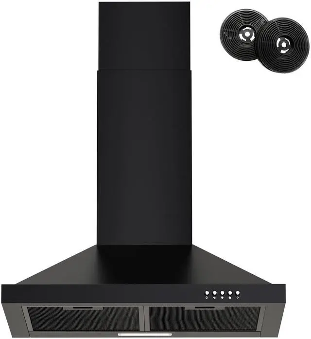 Main image of Range Hood 24 inch Wall Mount Type with Ducted/Ductless Convertible,450 CFM Stainless Steel Chimney-Style Kitchen Hood, Over Stove Vent Hood with 3 Speed Fan,Charcoal Filters,Black