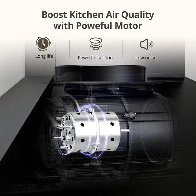 Alt view image 3 of 7 - Range Hood 24 inch Wall Mount Type with Ducted/Ductless Convertible,450 CFM Stainless Steel Chimney-Style Kitchen Hood, Over Stove Vent Hood with 3 Speed Fan,Charcoal Filters,Black