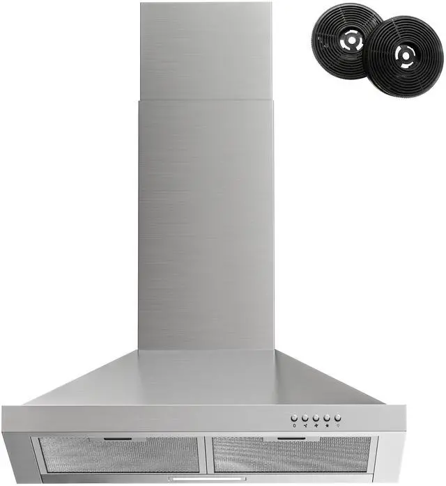 Main image of Range Hood 24 inch Wall Mount Type with Ducted/Ductless Convertible, 450 CFM Stainless Steel Chimney-Style Kitchen Hood, Over Stove Vent Hood with 3 Speed Fan, Charcoal Filters