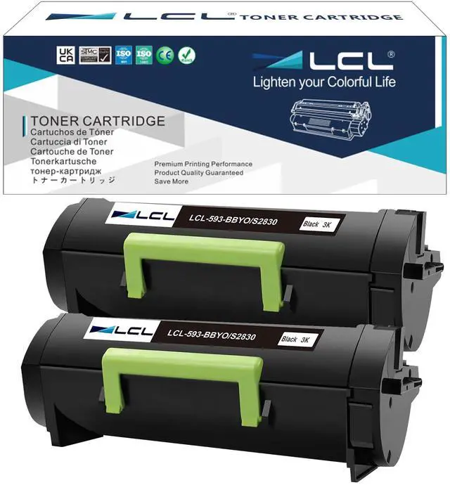 Main image of Compatible S2830dn S2830 Black Toner Cartridge Replacement for Dell S2830dn S2830 593-BBYO FR3HY TC2RH Series Printer (2-Pack)