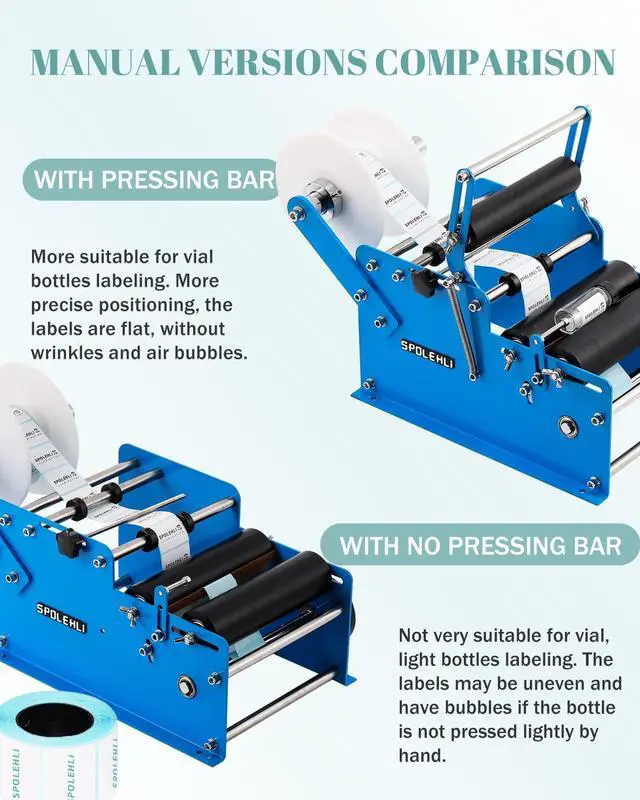 Alt view image 2 of 7 - Bottle Labeling Machine with Swing Arm, Manual Round Bottle Labeler Label Applicator Adjustable Self-Adhesive Labeling Machine for 0.6-4.7 Cylinder (with Pressing bar)