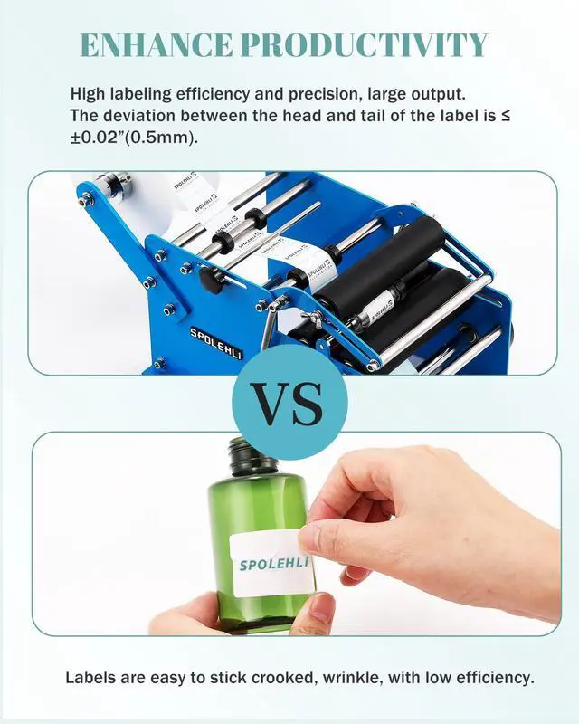 Alt view image 3 of 7 - Bottle Labeling Machine with Swing Arm, Manual Round Bottle Labeler Label Applicator Adjustable Self-Adhesive Labeling Machine for 0.6-4.7 Cylinder (with Pressing bar)