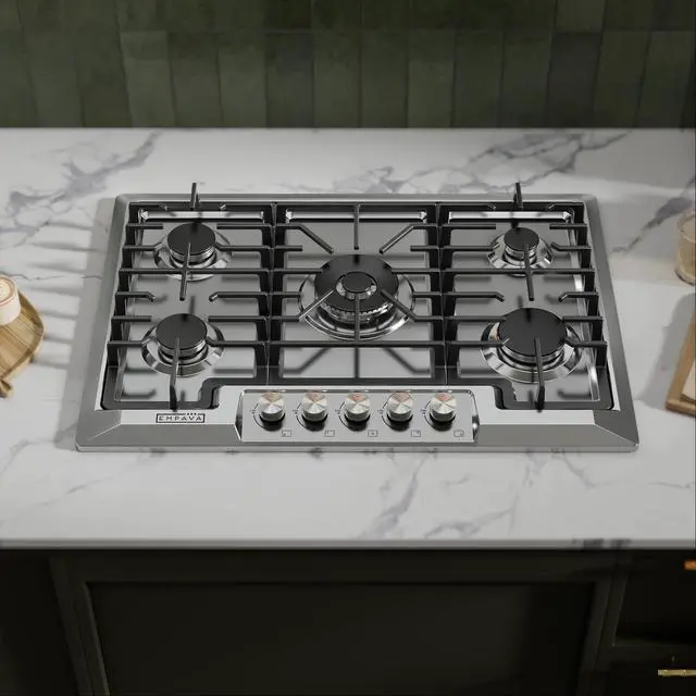 Alt view image 3 of 7 - 30 Inch Built-in Gas Cooktop with 5 Sealed SABAF Burners | Stainless Steel Surface, LPG/NG Convertible, Flame Failure Protection, Dishwasher Safe Grates