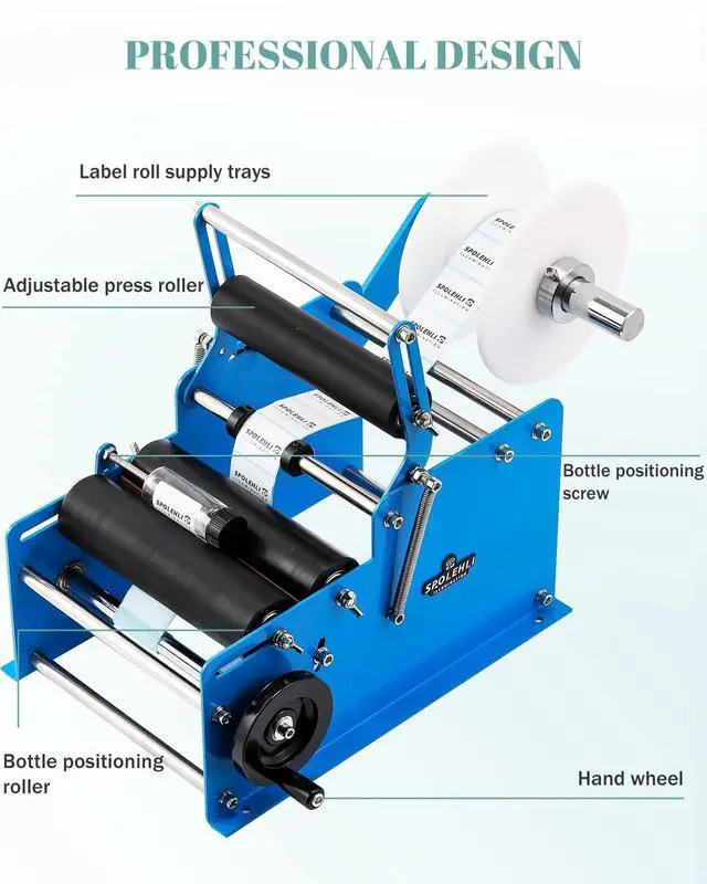 Alt view image 4 of 7 - Bottle Labeling Machine with Swing Arm, Manual Round Bottle Labeler Label Applicator Adjustable Self-Adhesive Labeling Machine for 0.6-4.7 Cylinder (with Pressing bar)