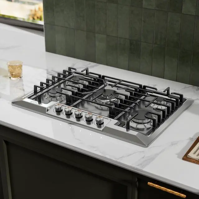 Alt view image 2 of 7 - 30 Inch Built-in Gas Cooktop with 5 Sealed SABAF Burners | Stainless Steel Surface, LPG/NG Convertible, Flame Failure Protection, Dishwasher Safe Grates