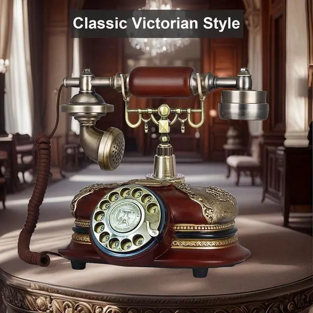 Alt view image 2 of 7 - Retro Vintage Antique Style Rotary Dial Button Desk Telephone Phone Home Living Room Decor