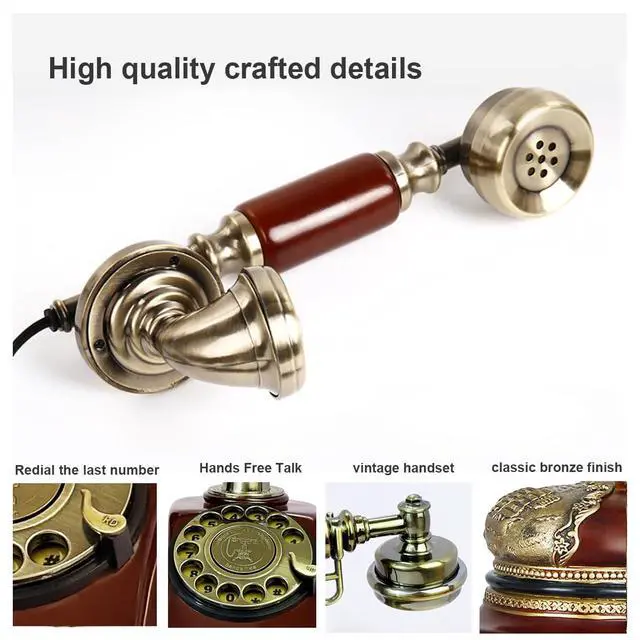 Alt view image 4 of 7 - Retro Vintage Antique Style Rotary Dial Button Desk Telephone Phone Home Living Room Decor