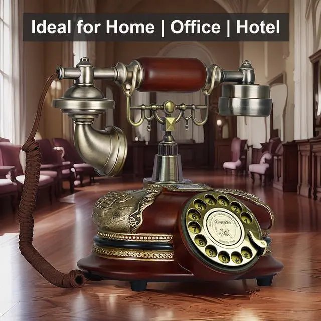 Alt view image 3 of 7 - Retro Vintage Antique Style Rotary Dial Button Desk Telephone Phone Home Living Room Decor