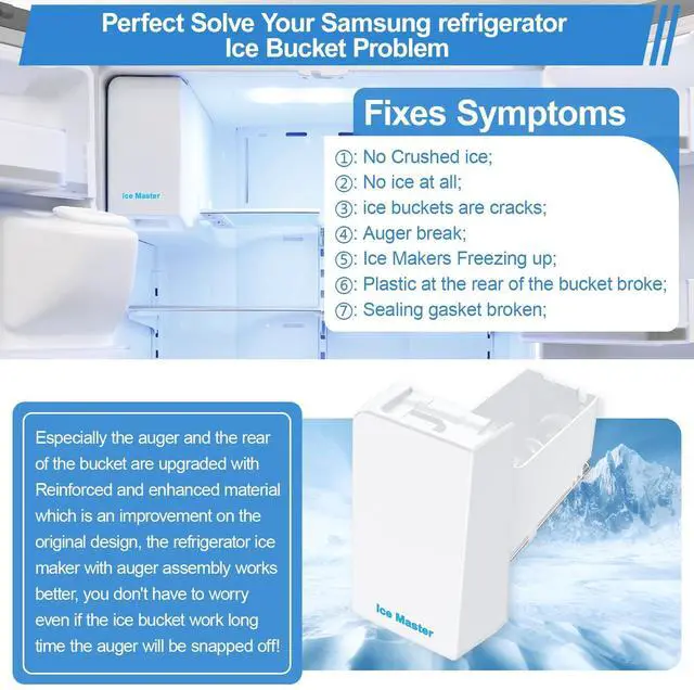 Alt view image 7 of 7 - Upgraded RF24FSEDBSR RF23HSESBSR Ice Maker DA82-01397A Ice Bucket Compatible with Samsung Ice Maker Replacement DA97-13717A Refrigerator Ice Tray Ice Container Ice Bin PS11717778 Samsung Ice Bucket