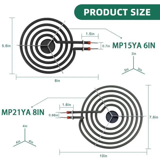 Alt view image 3 of 7 - Silver Burner Drip Pans and Stove Burners and Surface Element Receptacle | Pans W10196405(8) W10196406(6)+Burners MP15YA(6") MP21YA(8")+330031 Receptacle Compatible for Whirlpool Kenmor by