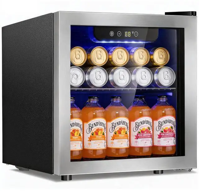 Main image of 48 Can Beverage Refrigerator, 12 Bottle Mini Fridge with Seamless Stainless Steel Glass Door, Digital Temperature Display, Countertop Wine Cooler for Home Bar, Office, Kitchen, Silver