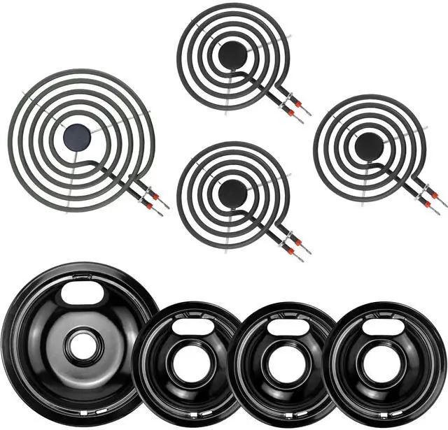 Main image of Electric Stove Burner Drip Pans and Electric Stove Burner by | Stove Burner Covers W10290353(6") W10290350(8")+Burner MP15YA(6") MP21YA(8") Compatible for Whirl-pool Ken-more etc