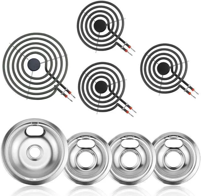 Main image of Silver Electric Stove Burner Drip Pans and Stove Burner by | Pans W10196405(8) W10196406(6)+Burner MP15YA(6") MP21YA(8") Compatible for Whirl-pool Ken-more May-tag Ama-na etc