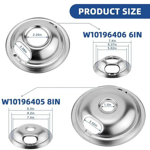 Alt view image 2 of 7 - Silver Electric Stove Burner Drip Pans and Stove Burner by | Pans W10196405(8) W10196406(6)+Burner MP15YA(6") MP21YA(8") Compatible for Whirl-pool Ken-more May-tag Ama-na etc