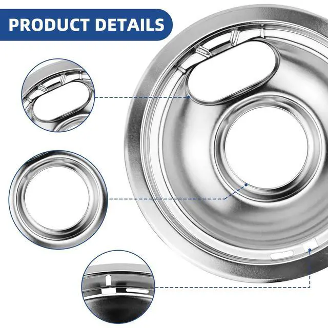 Alt view image 4 of 7 - Silver Electric Stove Burner Drip Pans and Stove Burner by | Pans W10196405(8) W10196406(6)+Burner MP15YA(6") MP21YA(8") Compatible for Whirl-pool Ken-more May-tag Ama-na etc