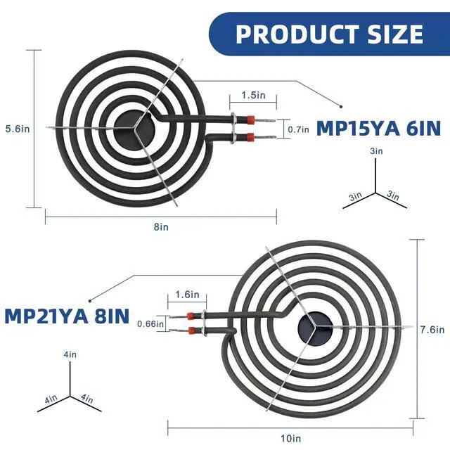 Alt view image 3 of 7 - Silver Electric Stove Burner Drip Pans and Stove Burner by | Pans W10196405(8) W10196406(6)+Burner MP15YA(6") MP21YA(8") Compatible for Whirl-pool Ken-more May-tag Ama-na etc
