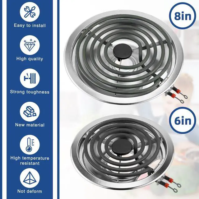 Alt view image 6 of 7 - Silver Electric Stove Burner Drip Pans and Stove Burner by | Pans W10196405(8) W10196406(6)+Burner MP15YA(6") MP21YA(8") Compatible for Whirl-pool Ken-more May-tag Ama-na etc