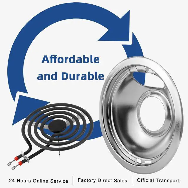 Alt view image 7 of 7 - Silver Electric Stove Burner Drip Pans and Stove Burner by | Pans W10196405(8) W10196406(6)+Burner MP15YA(6") MP21YA(8") Compatible for Whirl-pool Ken-more May-tag Ama-na etc
