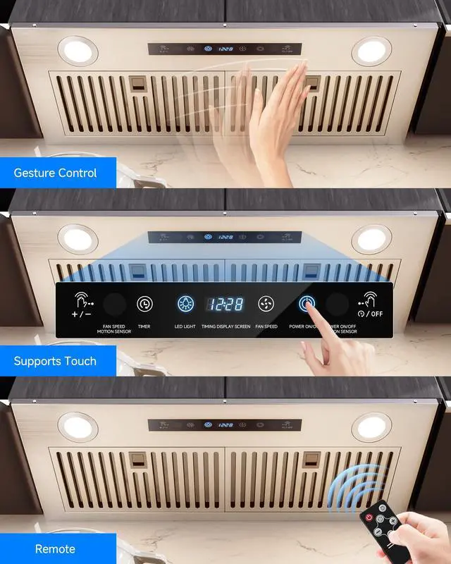 Alt view image 3 of 7 - 30 Inch Range Hood Insert 1000 CFM Built-in Kitchen Vent Hood Stainless Steel Ducted/Ductless Convertible, 3-Speed Touch Control with LED Lights and Baffle Filters for Kitchen Ventilation