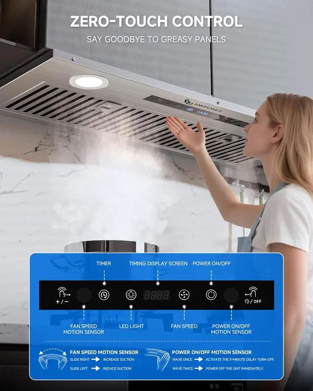 Alt view image 4 of 7 - 30 Inch Range Hood Insert 1000 CFM Built-in Kitchen Vent Hood Stainless Steel Ducted/Ductless Convertible, 3-Speed Touch Control with LED Lights and Baffle Filters for Kitchen Ventilation