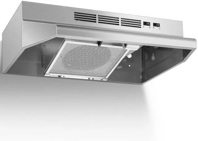 Main image of Under Cabinet Range Hood 24 Inch, 400 CFM Stainless Steel Convertible Vent Hood with 2 Speed Exhaust Fan and Rocker Switch Control, Ducted/Ductless Kitchen Hood with Multiple Venting Options