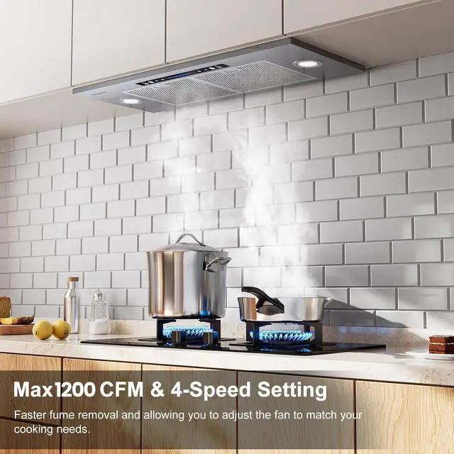 Alt view image 2 of 7 - 30 Inch Insert Range Hood, 1200 CFM with Ducted Convertible Ductless (Kit Included), 4 Speed Gesture Sensing&Touch Control Panel, Stainless Steel Kitchen Vent