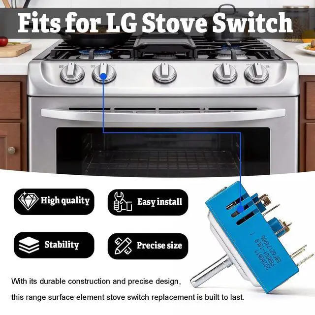 Alt view image 7 of 7 - PER001-13S T, PER001-13LG T OEM Range Switch Rotary Replacement for LG Electric Range EBF62174901, EBF62174906