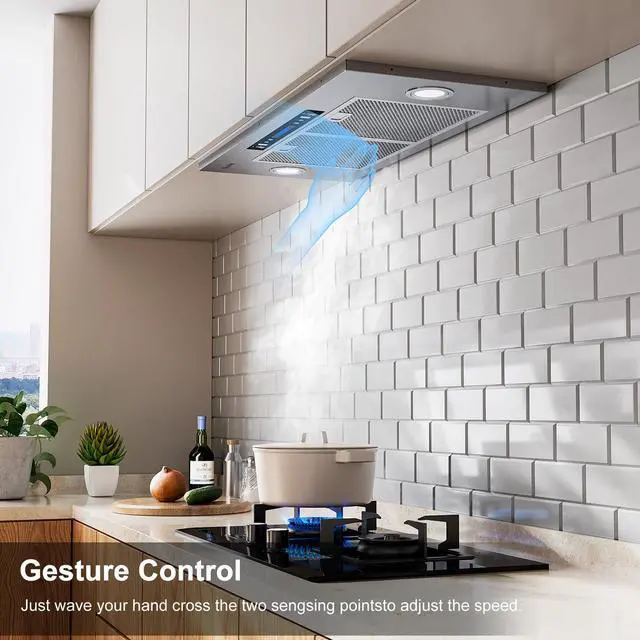 Alt view image 3 of 7 - 30 Inch Insert Range Hood, 1200 CFM with Ducted Convertible Ductless (Kit Included), 4 Speed Gesture Sensing&Touch Control Panel, Stainless Steel Kitchen Vent