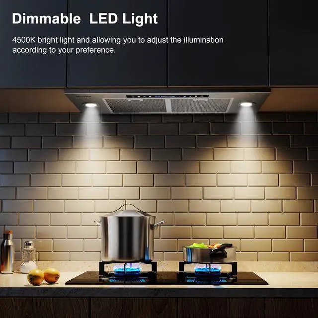 Alt view image 5 of 7 - 30 Inch Insert Range Hood, 1200 CFM with Ducted Convertible Ductless (Kit Included), 4 Speed Gesture Sensing&Touch Control Panel, Stainless Steel Kitchen Vent
