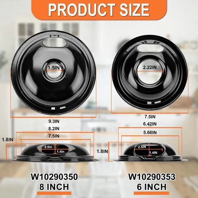 Alt view image 4 of 7 - W10290350 W10290353 Porcelain Burner Drip Pan Bowls & MP22YA Electric Range Burner Element Unit Set by -Compatible with Whirl-pool Frigi-daire Ama-na Range Oven/Stove