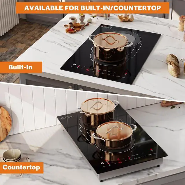 Alt view image 2 of 6 - Flex Induction Cooktop 2 Burner, Vert. Countertop/Drop-in, Plug in | cTUVus Certification, Bridge-SYNC, 3 Preset Modes, 18 Power Levels, 1-299 Min Timer, Pan Sensor, Safety lock, Pause, 1800W