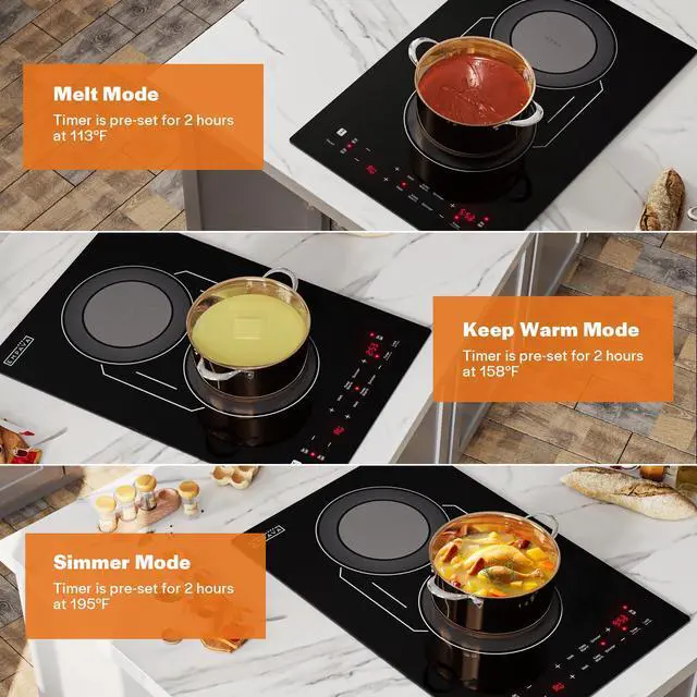 Alt view image 4 of 6 - Flex Induction Cooktop 2 Burner, Vert. Countertop/Drop-in, Plug in | cTUVus Certification, Bridge-SYNC, 3 Preset Modes, 18 Power Levels, 1-299 Min Timer, Pan Sensor, Safety lock, Pause, 1800W