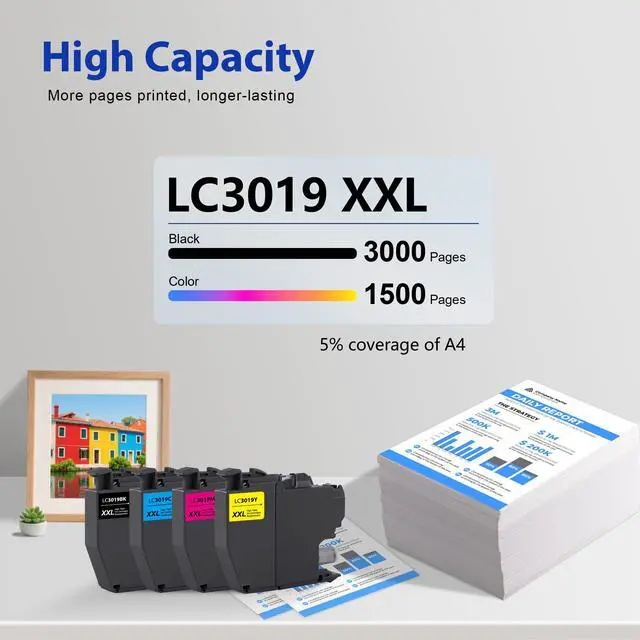 Alt view image 3 of 7 - LC3019XXL LC3019 Ink Cartridges 4 Pack Compatible for Brother LC3019 Super High Yield Ink Cartridge Set for LC3019BK LC3019C LC3019M LC3019Y Ink Cartridge for MFC-J5330DW MFC-J6730DW, LC3019XXL 4PK
