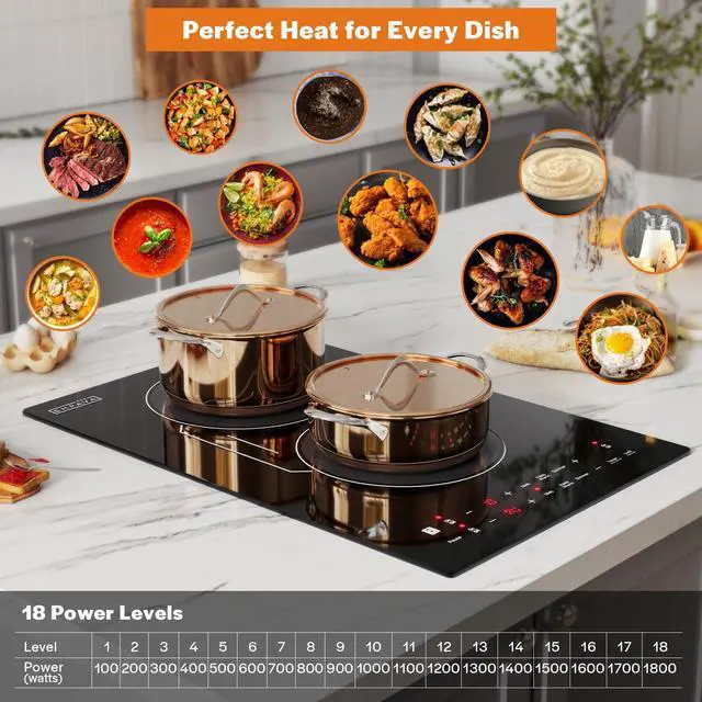 Alt view image 5 of 6 - Flex Induction Cooktop 2 Burner, Vert. Countertop/Drop-in, Plug in | cTUVus Certification, Bridge-SYNC, 3 Preset Modes, 18 Power Levels, 1-299 Min Timer, Pan Sensor, Safety lock, Pause, 1800W