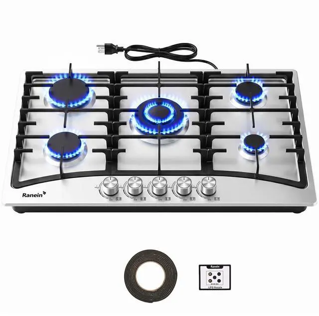 Main image of 30 Inch 5 Burner Gas Cooktop, NG/LPG Convertible Gas Stove Top, 304 Stainless Steel with Thermocouple Flameout Protection for Kitchens, Apartments, RVs