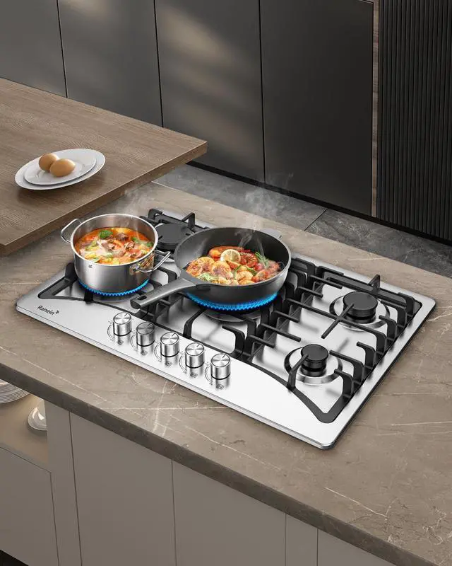Alt view image 7 of 7 - 30 Inch 5 Burner Gas Cooktop, NG/LPG Convertible Gas Stove Top, 304 Stainless Steel with Thermocouple Flameout Protection for Kitchens, Apartments, RVs